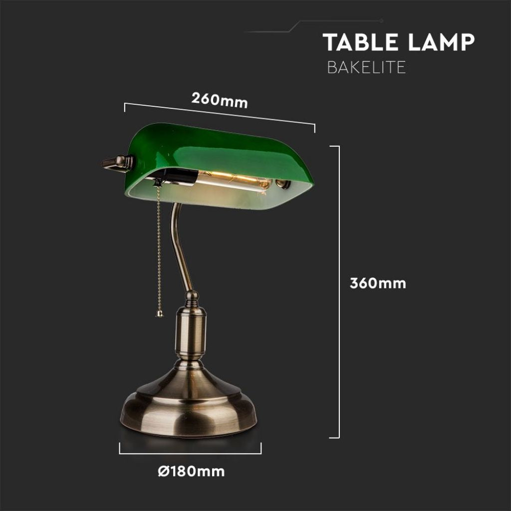 V-TAC Lampada LED da Tavolo Vintage in Metallo con Portalampada E27 Diffusore Inclinabile di 90° in Vetro Colore Verde V-TAC Lampada LED da Tavolo Vintage in Metallo con Portalampada E27 Diffusore Inclinabile di 90° in Vetro Colore Verde
